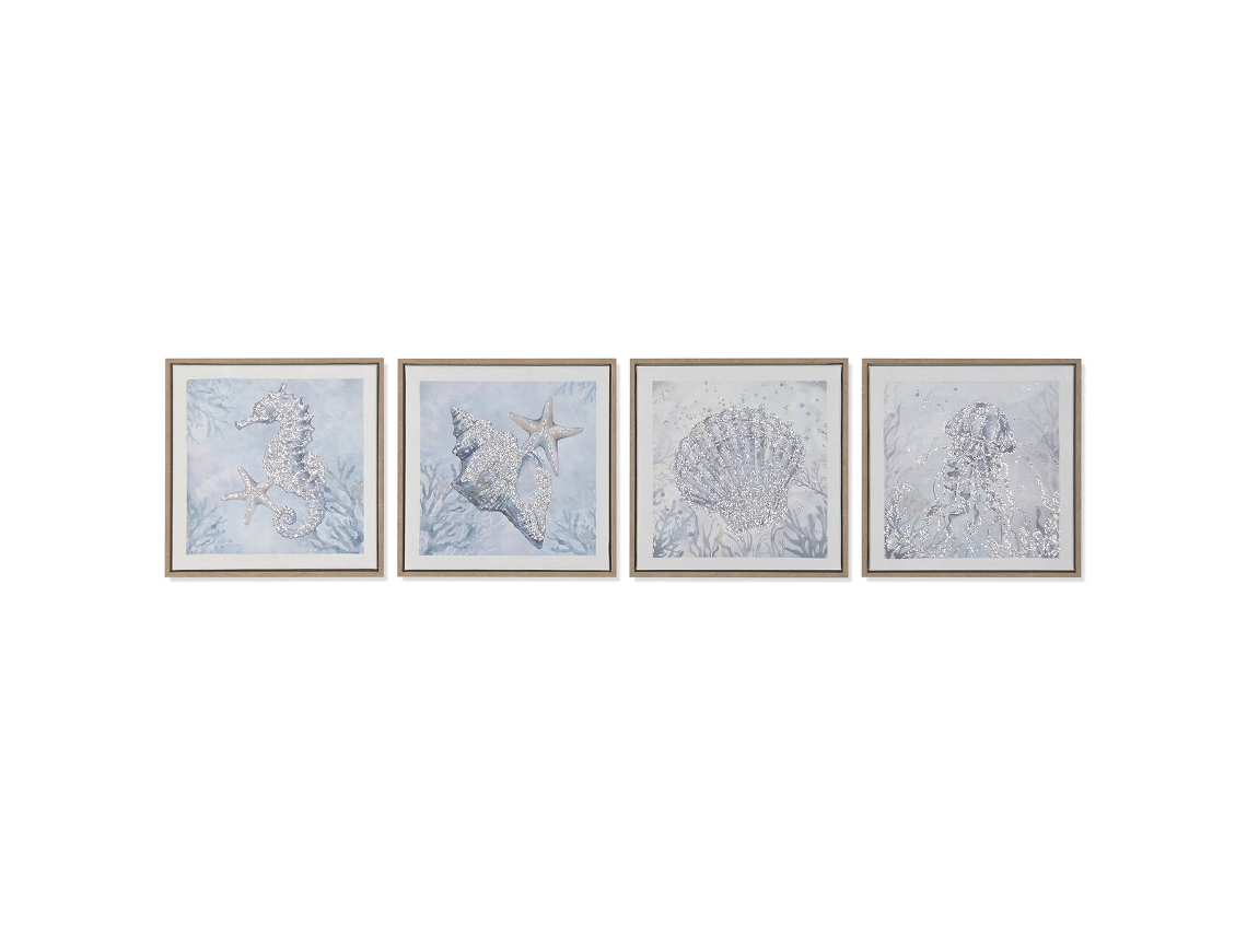 Pintura Home Esprit Azul Mediterrâneo Marinha 30 X 2,5 X 30 Cm (4 Unidades)
