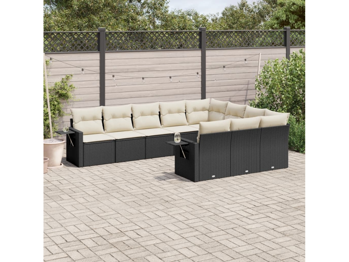 Vidaxl 10 Pcs Conjunto Sofás De Jardim C/ Almofadões Vime Pe Preto