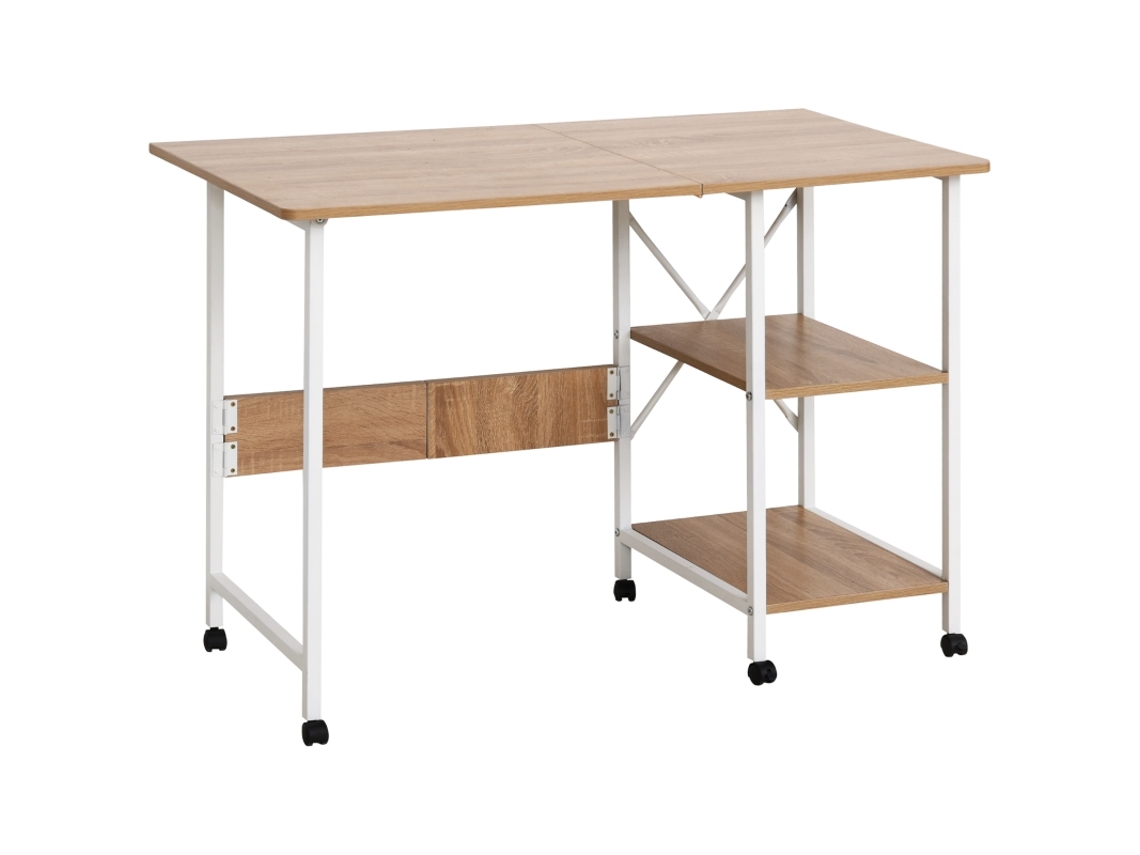Mesa Dobrá Móvel Com Rodas,mesa Lateral Em Mdf Natural,dimensões 107x55x76cm,ideal Para Escritório E Estudo