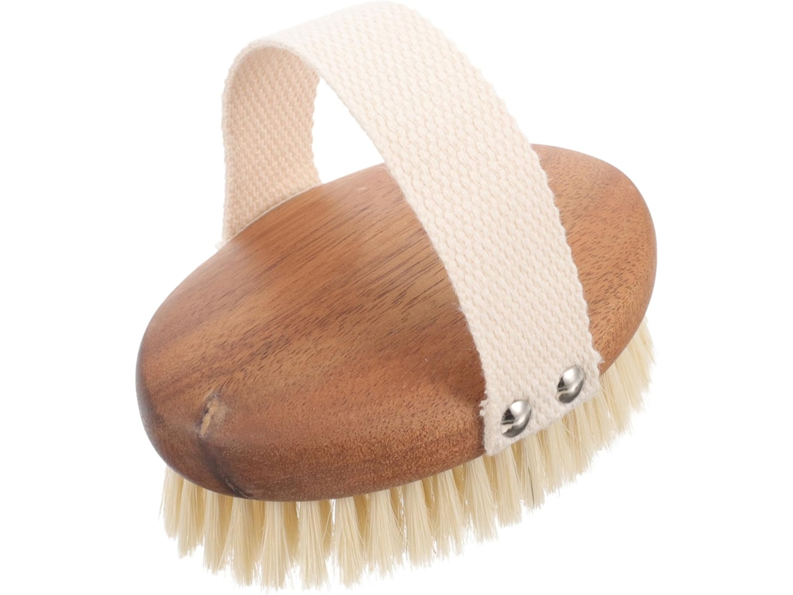 Escova De Banho Esfoliante Corporal Ultechnovo Em Madeira Acácia, Formato Oval, Cerdas Macias De Javali, Esfoliante