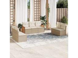 Vidaxl 7 Pcs Conjunto De Sofás P/ Jardim Com Almofadões Vime Pe Bege