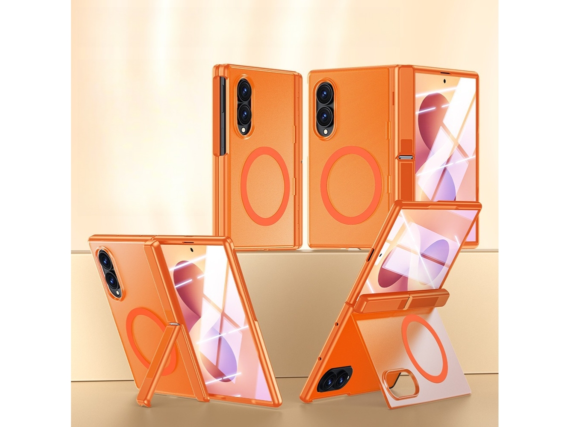 Capa Para Samsung Galaxy Z Fold 8 Mag Safe Case Com, Proteção De Dobradiça À Prova De Choque, Translúcida Laranja Hexinyigjly
