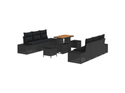 Conjunto 9 Conjunto De Sofá De Jardim Vidaxl Preto Vime Pe (90 X 55 X 71 Cm)