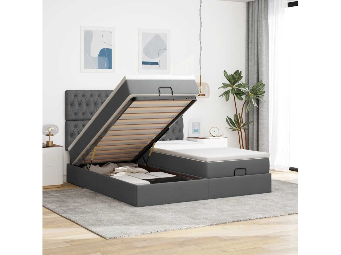 Vidaxl Estrutura De Cama Otomana Com Colchões Tecido Cinzento Escuro