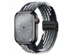 Pulseira magnética de nylon para Apple Watch S10, design elástico arco-íris, cores degradê, tamanhos 44, 45, 46 e 49 mm.