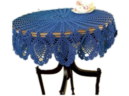 Toalha De Mesa Retrô Redonda De Renda Feita À Mão Em Crochê De Algodão/capa 90 Cm (90 Cm Redonda) Azul
