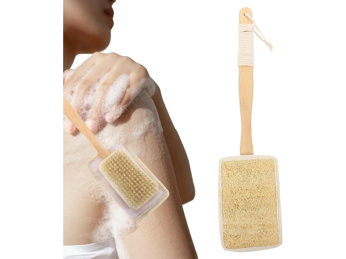 Bucha Vegetal Para Banho Com Cabo, Escova De Costas Com Cabo Longo Madeira Para Uso No Chuveiro, Ferramenta Corporal