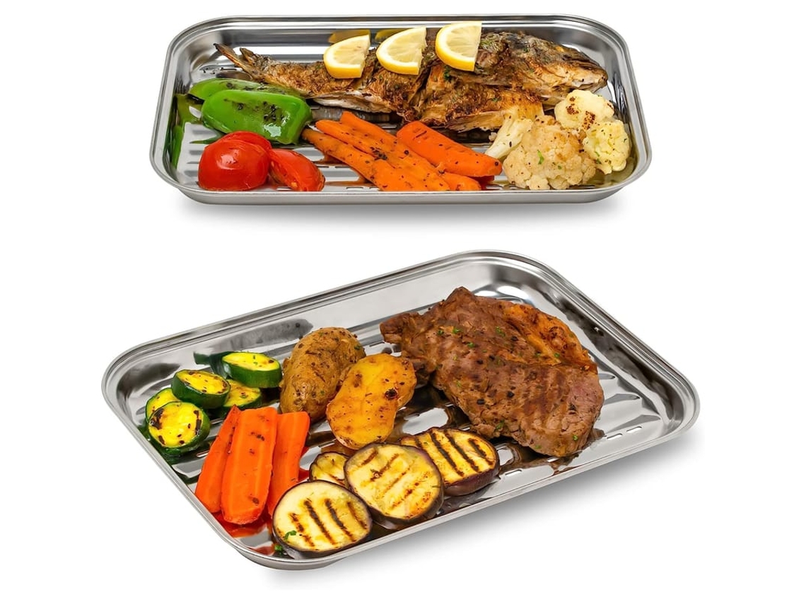 Conjunto De 2 Cestas De Churrasco Em Aço Inoxidável Para Legumes E Carnes Com Buracos
