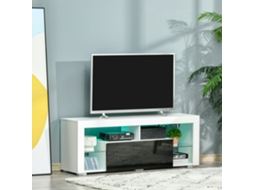 Suporte Para Tv De 55 Polegadas, Mesa De Tv Para Sala De Estar Com Luz Led, 6 Modos De Cor, 140 X 35 X 52 Cm, Branca