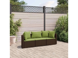 Vidaxl 3 Pcs Conjunto Sofás De Jardim Com Almofadões Vime Pe Castanho