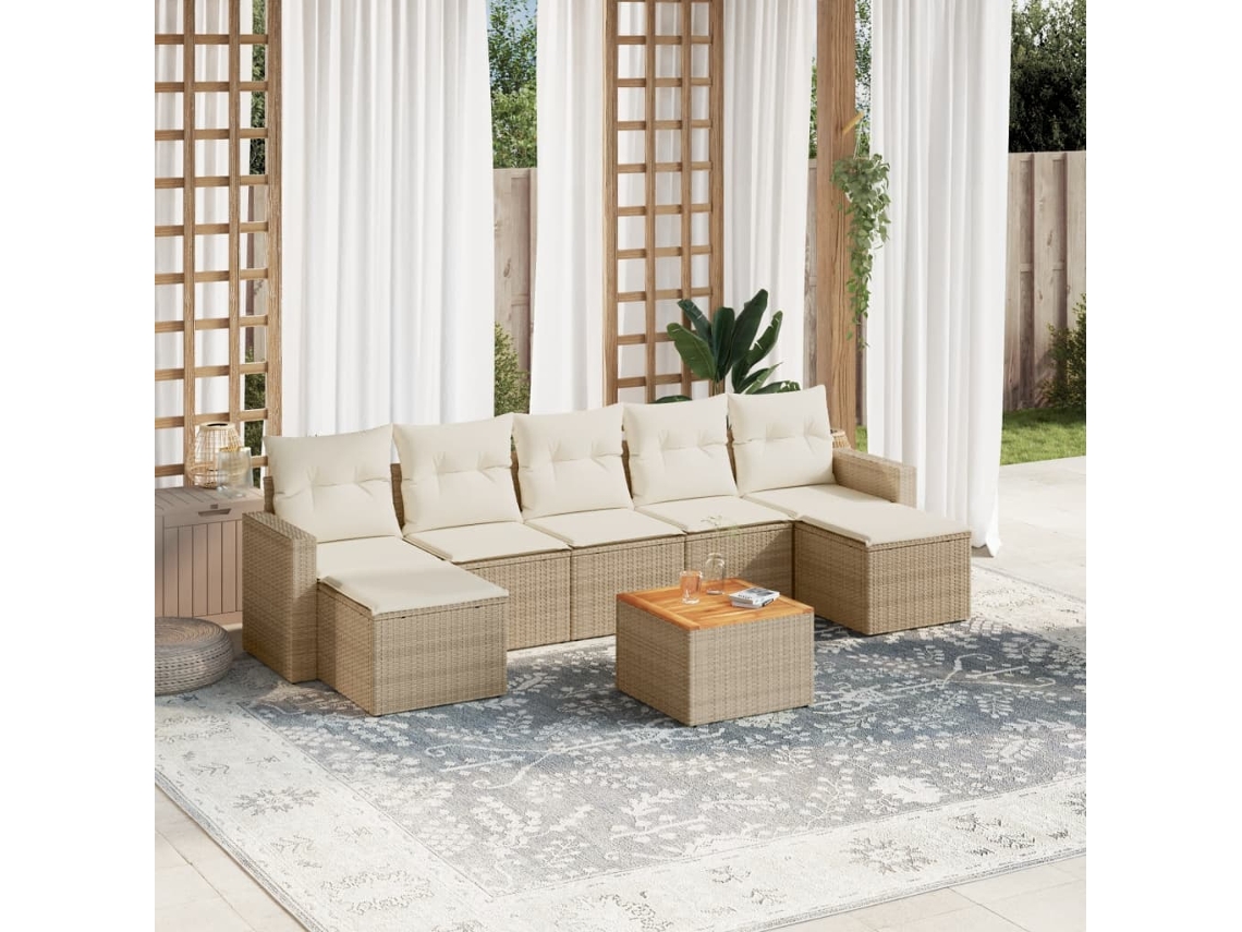 Vidaxl 8 Pcs Conjunto De Sofás P/ Jardim Com Almofadões Vime Pe Bege
