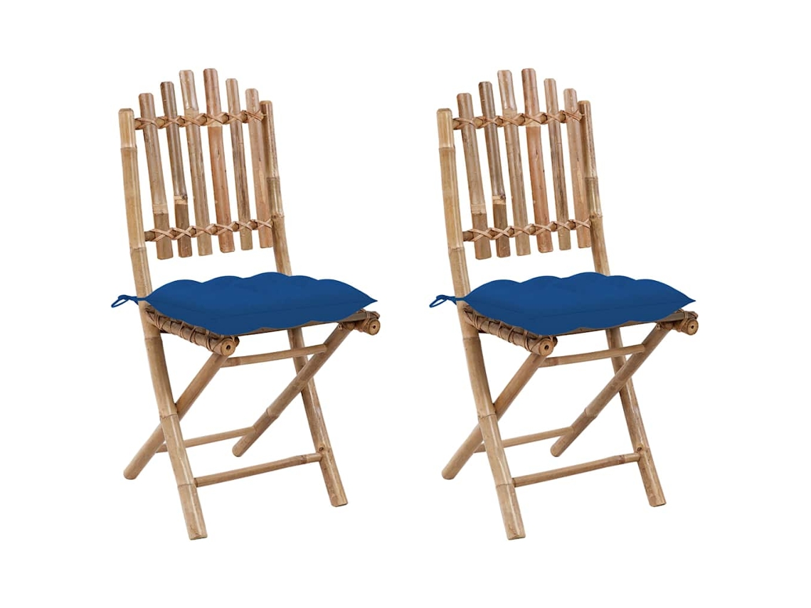Vidaxl Conjunto De 2 Cadeiras Dobráveis Com Almofadas Em Bambu.