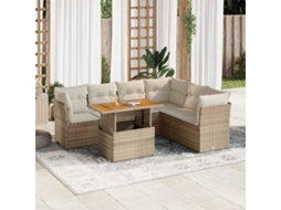 Vidaxl 7 Pcs Conjunto De Sofás P/ Jardim Com Almofadões Vime Pe Bege