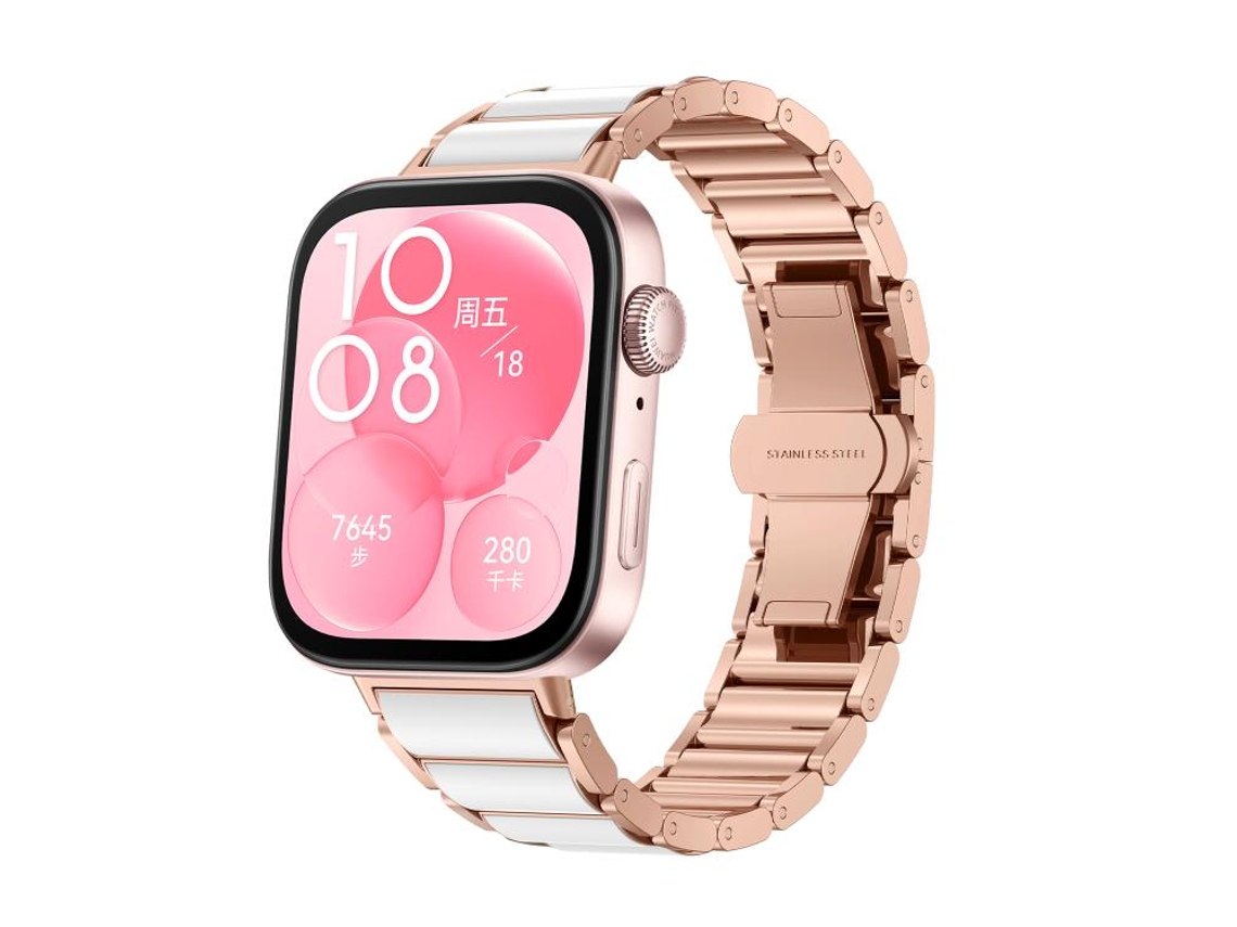 Bracelete para Huawei Watch Fit 4 / Fit 4 Pro / Fit 3 Metal e Cerâmica Fivela Borboleta Ouro Rosa XIAOMOYU