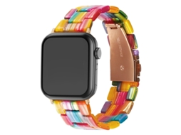 Pulseira de resina com design em cerâmica transparente para Apple Watch 10 a Samsung 7, Rainbow Cores, 38, 40, 41 e 42 mm