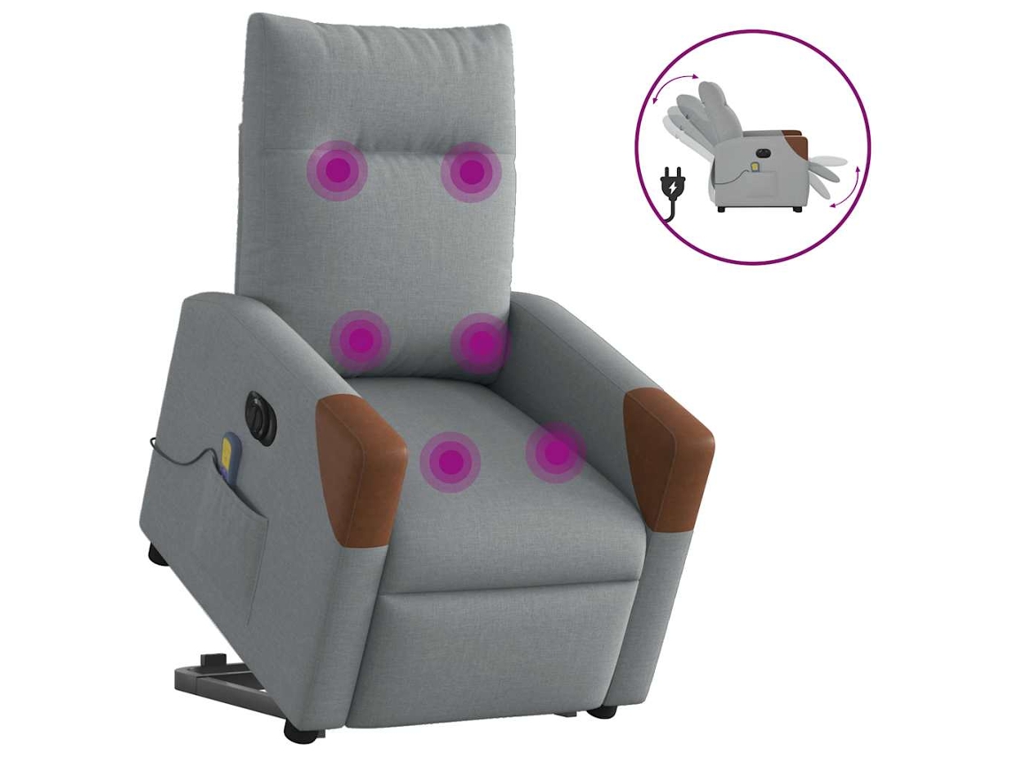 Vidaxl Poltrona Elétrica Reclinável Massagens Tecido Cinzento-claro