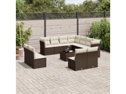 Vidaxl 12 Pcs Conjunto De Sofás Jardim Com Almofadões Vime Pe Castanho