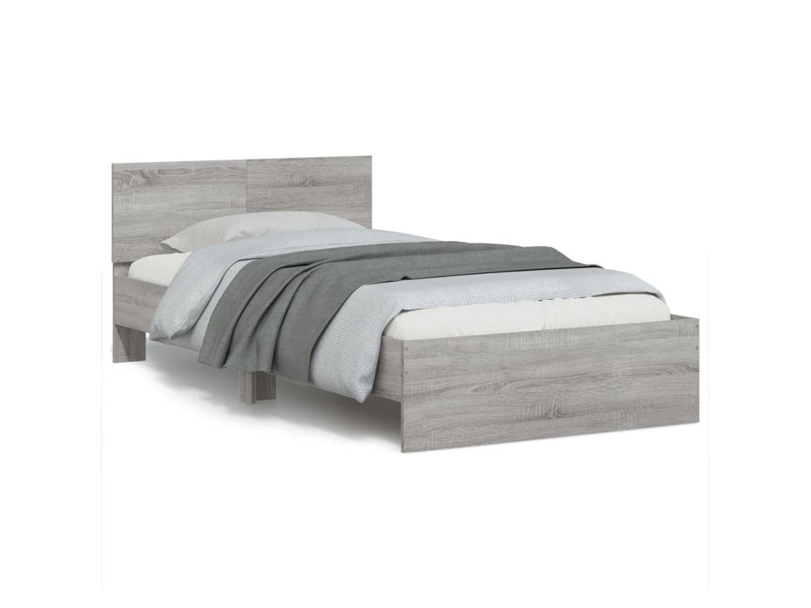 Vidaxl Estrutura De Cama C/ Cabeceira/luzes Led 100x200cm Cinza Sonoma