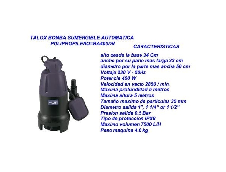 Talox bomba sumergible automatica polipropileno ba400dn