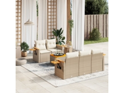 Vidaxl 6 Pcs Conjunto De Sofás P/ Jardim Com Almofadões Vime Pe Bege