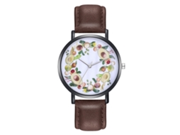 Relógio de Pulso Feminino de Quartzo com Pulseira de Couro Pu Casual Mostrador Redondo Café