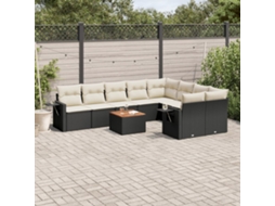 Vidaxl 10 Pcs Conjunto Sofás De Jardim C/ Almofadões Vime Pe Preto