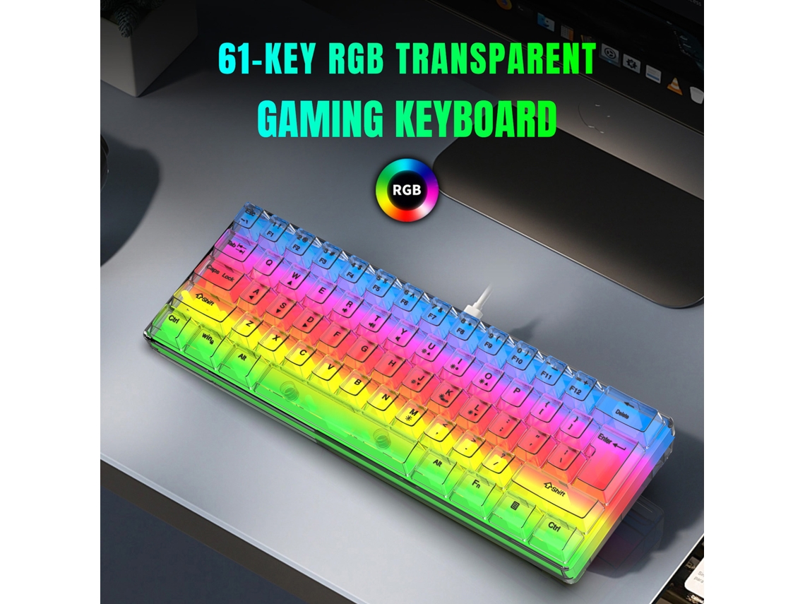 Teclado Gamer Transparente Rgb Hxsj V700t Com 61 Teclas, Keycaps De Pudim Abs, Iluminação Led Com Fio