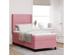 Cama Box Com Colchão Rosa 100x200 Cm Veludo