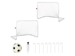 Conjunto de 2 Balizas de Futebol com Rede e Bola Inflador Aço e Poliéster 78x46x56cm Branco TOPBRICO