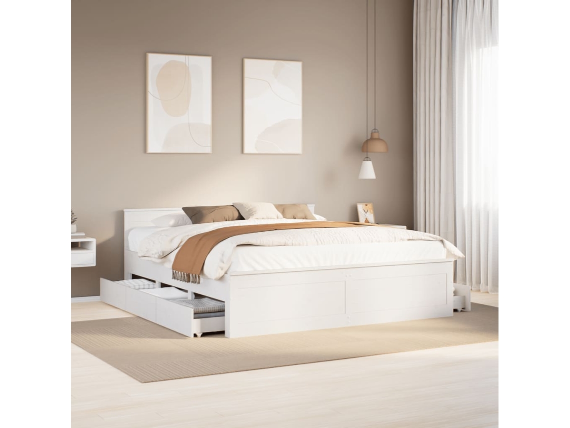 Vidaxl Cama Sem Colchão Com Cabeceira 180x200 Cm Pinho Maciça Branco