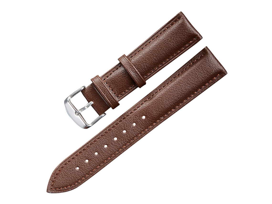 Pulseira de couro com elos em T de aço inoxidável para relógio de 24 mm, marrom, para substituição.