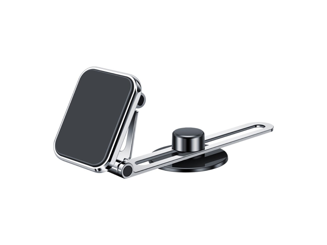 Suporte Universal Magnético Para Celular Veicular Com Dupla Dobragem E Rotação - Prateado
