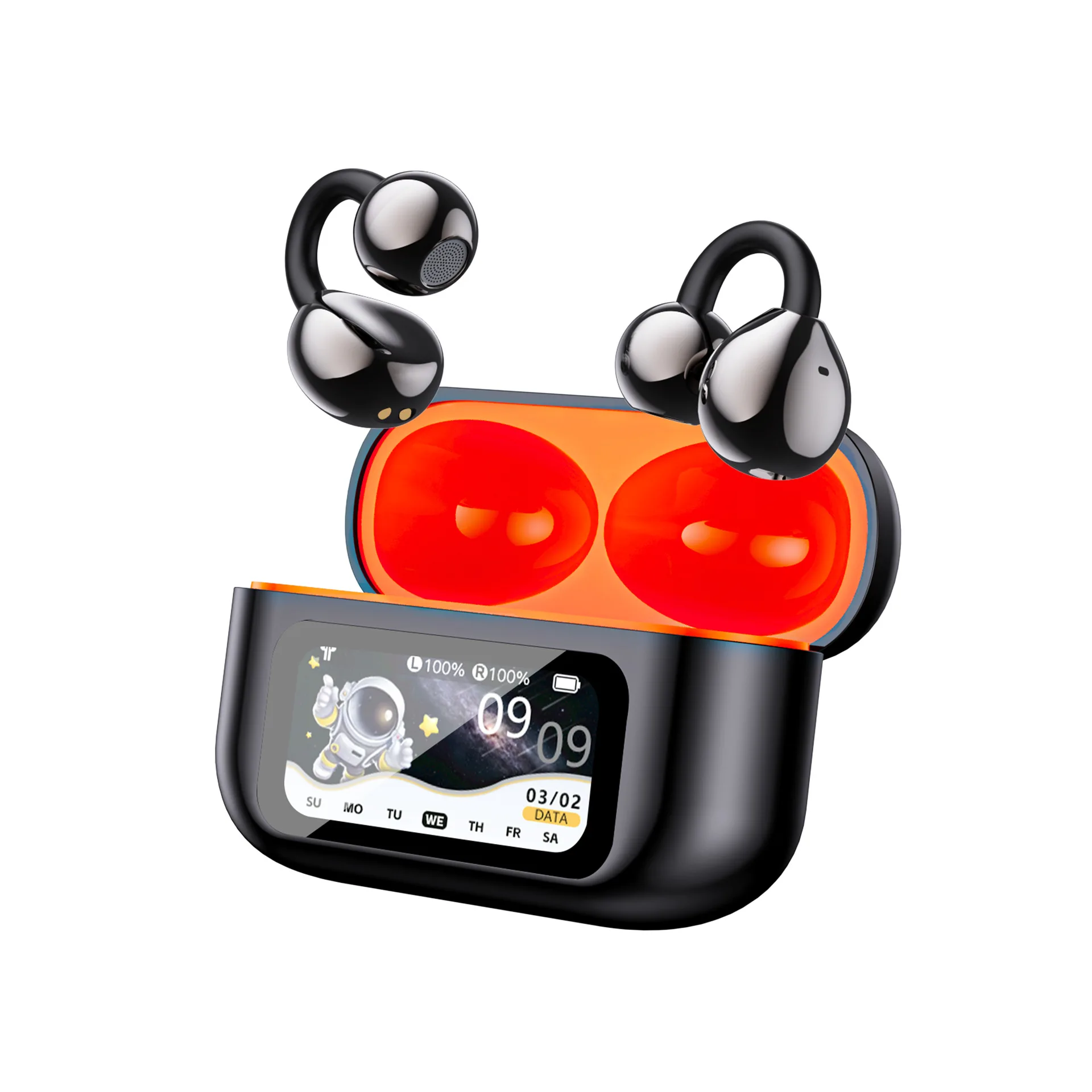 (laranja) Fones De Ouvido Bluetooth Com Tela Colorida E Alça Auricular Com Clipe.