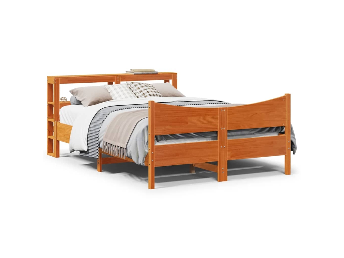 Vidaxl Estrutura Cama C/ Cabeceira 120x200cm Pinho Maciço Castanho-mel