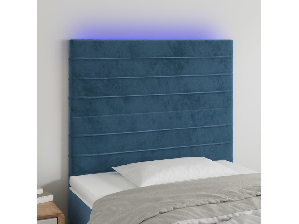 Cabeceira Cama C/ Luzes Led Veludo 90x5x118/128cm Azul-escuro