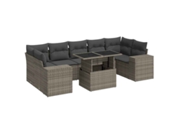 Conjunto de 8 Sofás de Jardim com Almofadões Vime Pe Cinzento MAISON EXCLUSIVE (8 pcs)