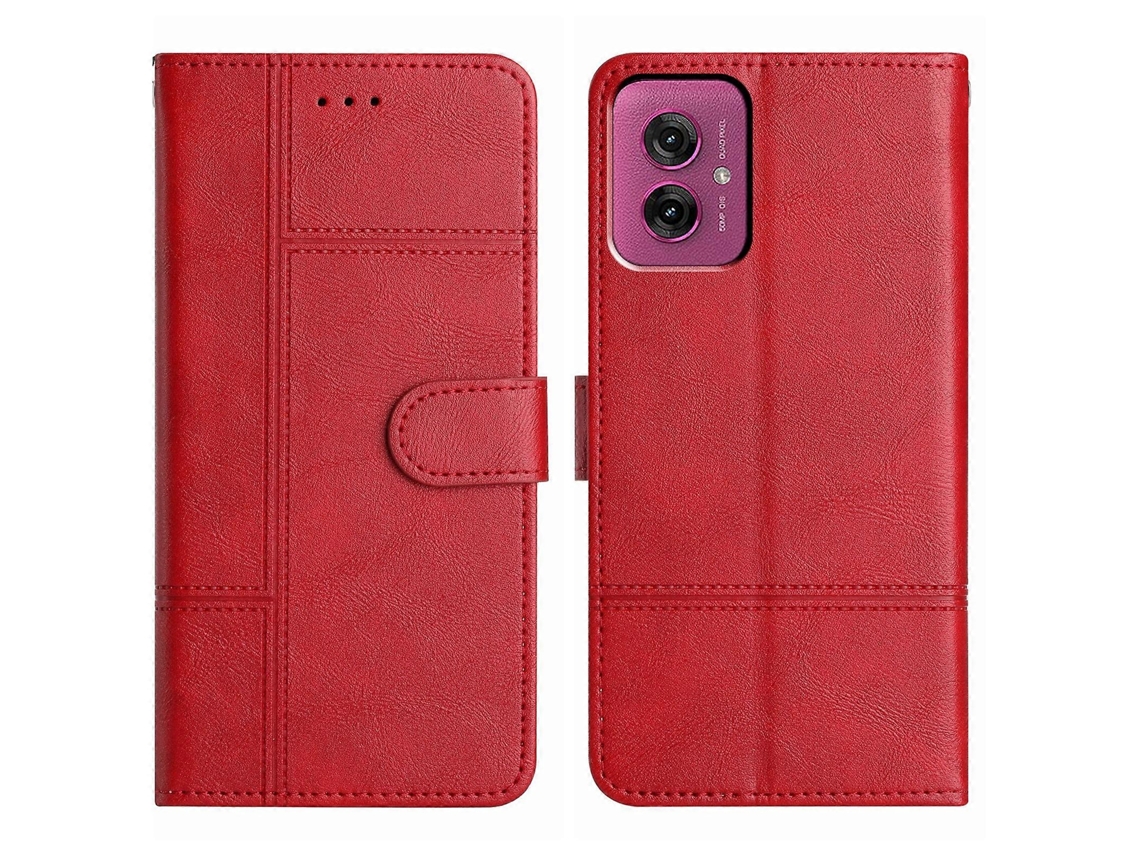 Capa Para Celular Motorola Moto G55 Em Couro Com Textura De Couro Bovino E Costura Aparente.