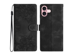 Capa De Couro Pu Com Alça De Pulso E Compartimentos Para Cartões Para Iphone 16, Capa De Celular Com Borboleta E Flor