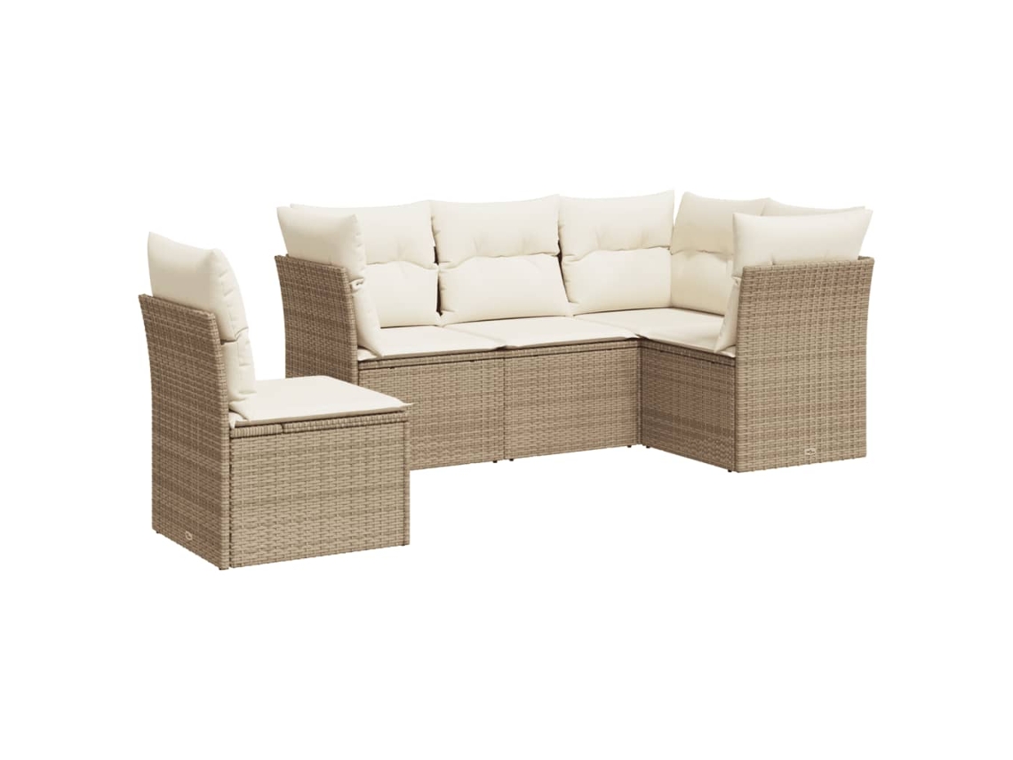 Conjunto de 5 Sofás para Jardim com Almofadões Vime Pe Bege MAISON EXCLUSIVE (5 pcs)