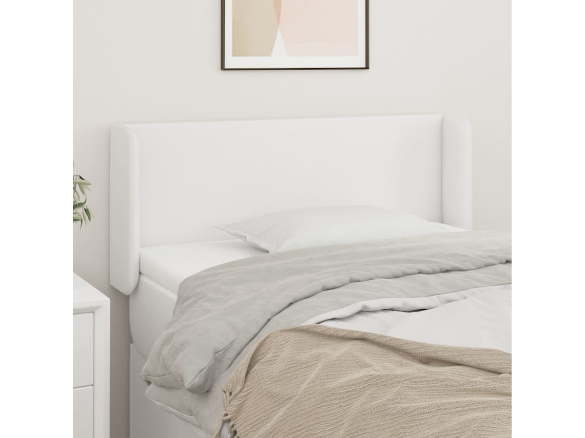 Vidaxl Cabeceira Cama C/ Abas Couro Artificial 103x16x78/88 Cm Branco