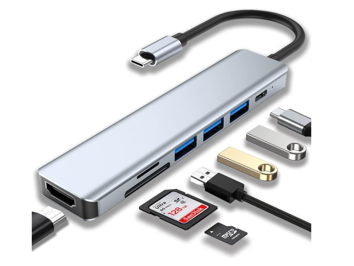 Adaptador Hub Usb-C Estação Acoplamento Hdmi Pd Leitor com Porta-Cartões Cinzento
