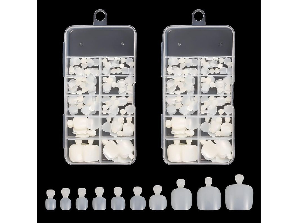 Unhas de Pé Falsas Linjou 200 Peças, Cor Natural, 10 Tamanhos, Material Abs Seguro para Artesanato de Unhas Diy