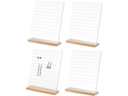 Organizador De Brincos Transparente Nuobesty De 4 Peças Com Base De Madeira E Compartimentos.