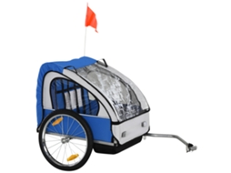 Trailer Bicicleta 2 Assentos com Cintos Segurança, Aço e Oxford Azul