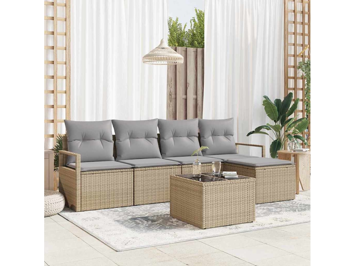 Vidaxl Conjunto De Sofás 6 Unid. Bege Vime Pe