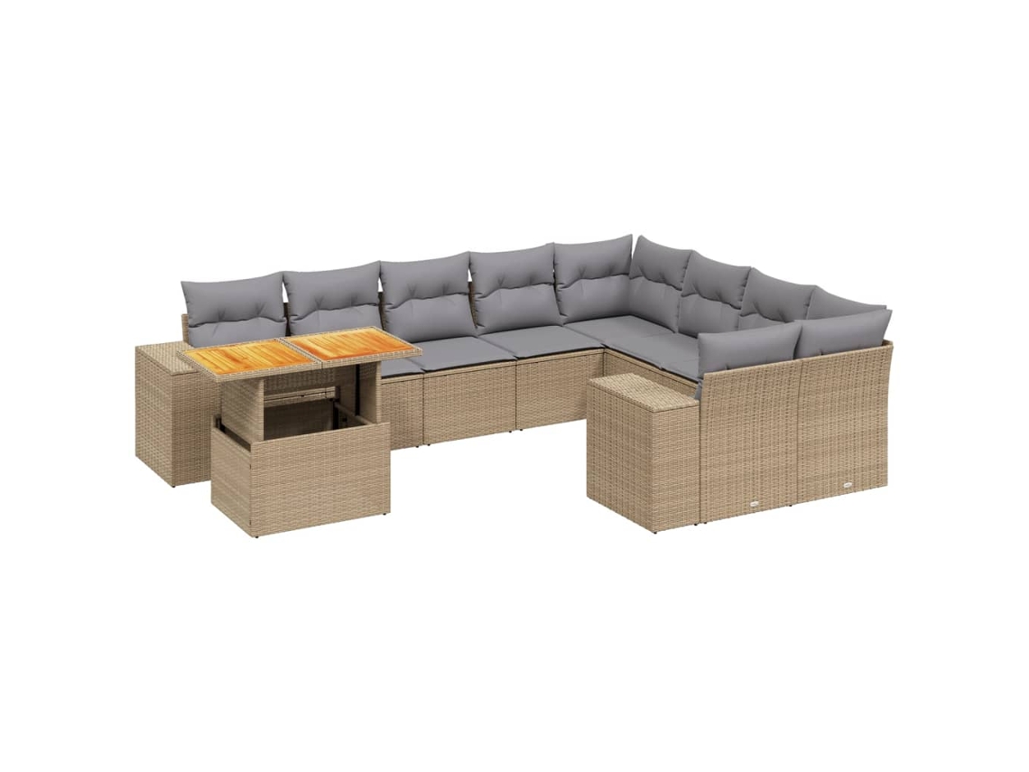 Conjunto de 10 sofás para jardim com almofadões Vime Pe Bege MAISON EXCLUSIVE