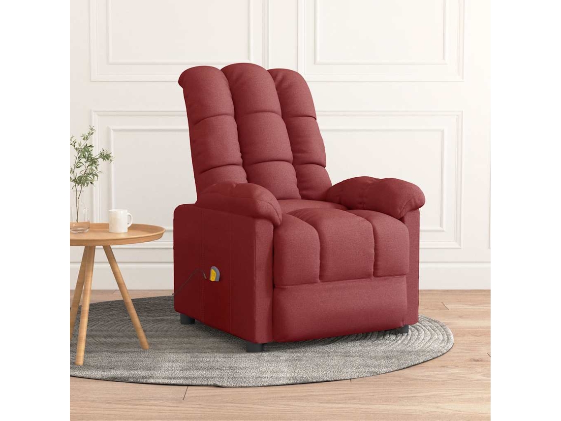 Vidaxl Poltrona De Massagens Elétrica Reclinável Tecido Vermelho Tinto