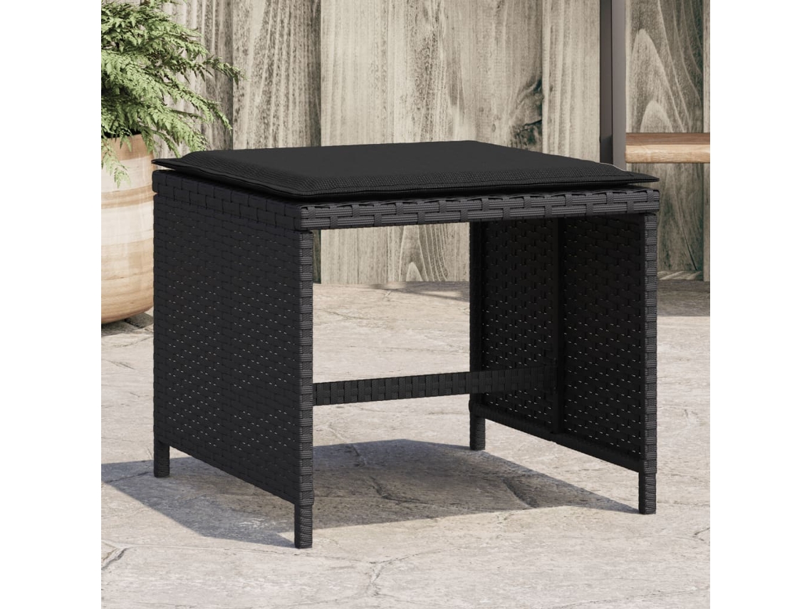Vidaxl Bancos De Jardim Com Almofadões 4 Pcs 40x40x35 Cm Vime Pe Preto