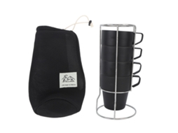 Conjunto de Copos de Café Preto Inox Isolado com Suporte