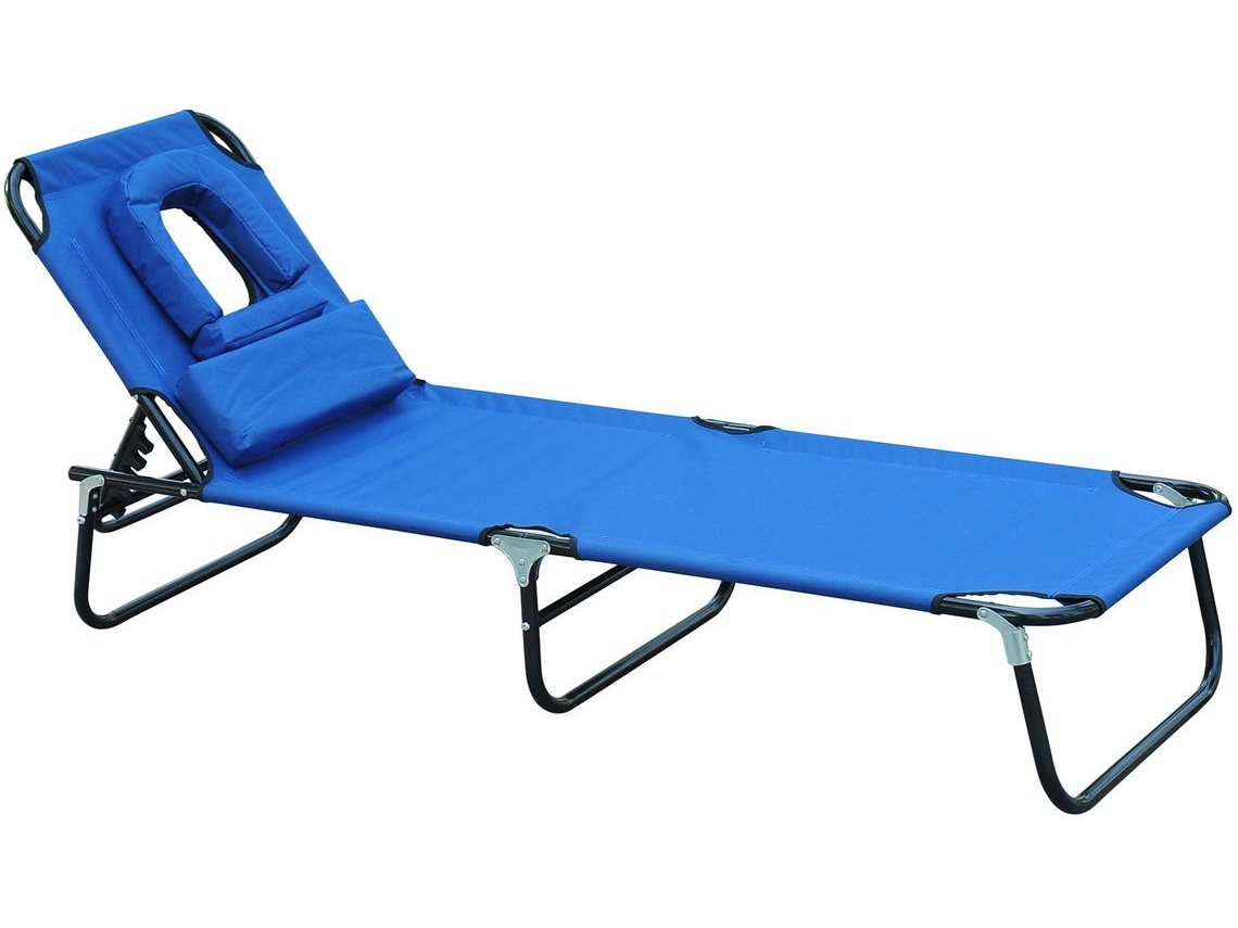 Espreguiçadeira Dobrável Aço e Tecido Oxford cor Azul 190x56x28 cm OUTSUNNY